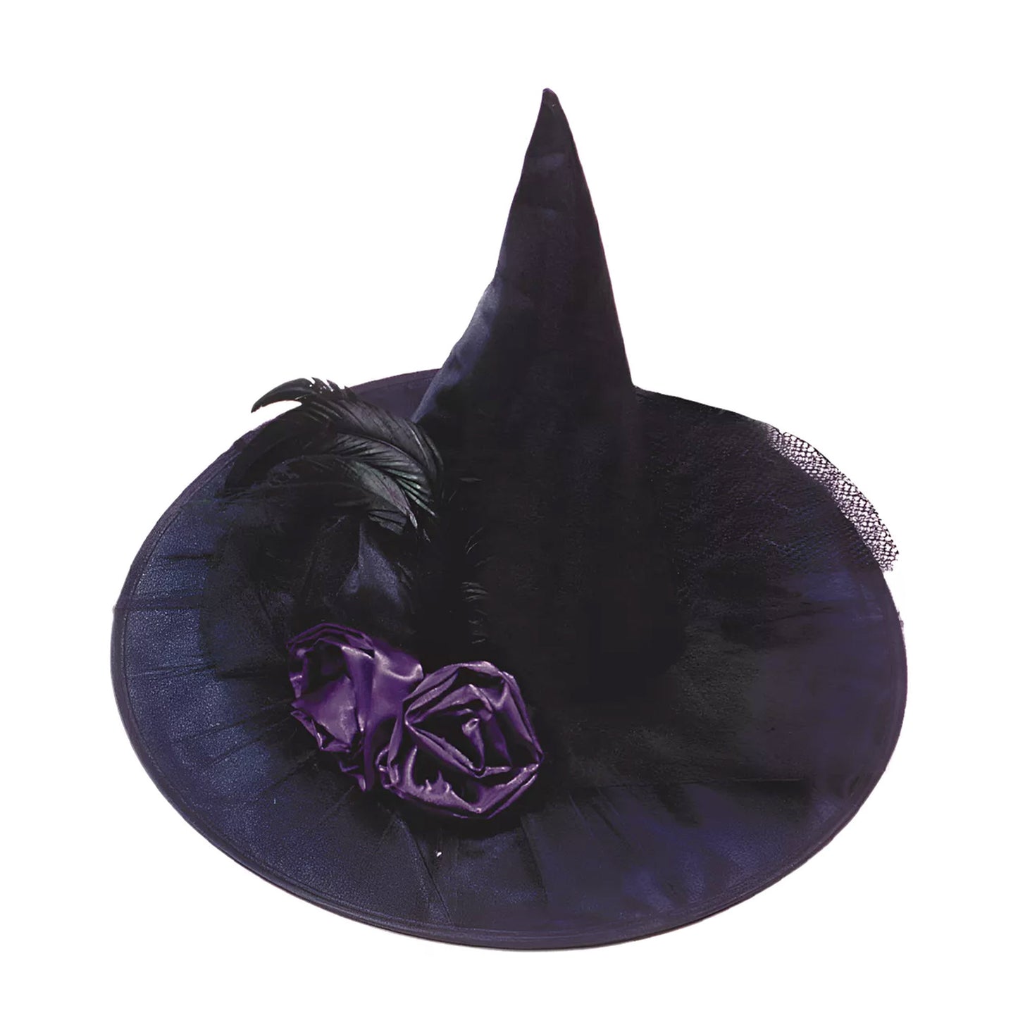 Sombrero Bruja - Plumas y Flor Lila