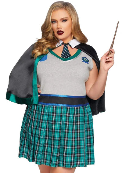Disfraz de hechicera harry potter verde plus size