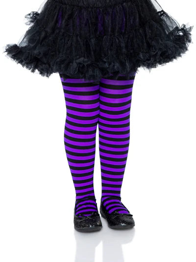 Medias rayas negro con morado para niña