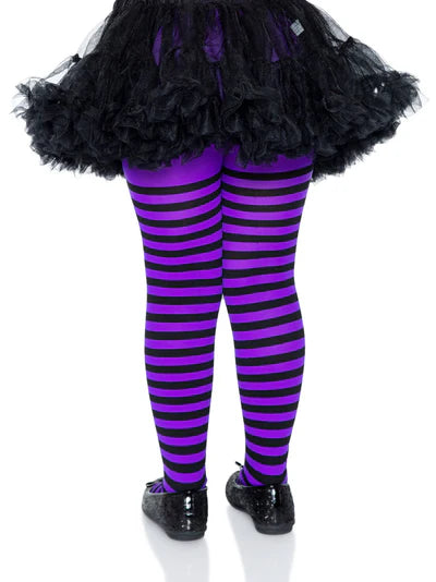Medias rayas negro con morado para niña