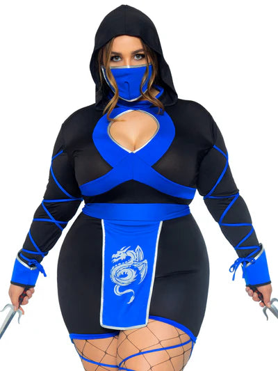 Disfraz de ninja dragon azul plus size