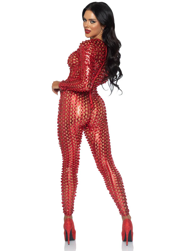 Disfraz catsuit metálico rojo
