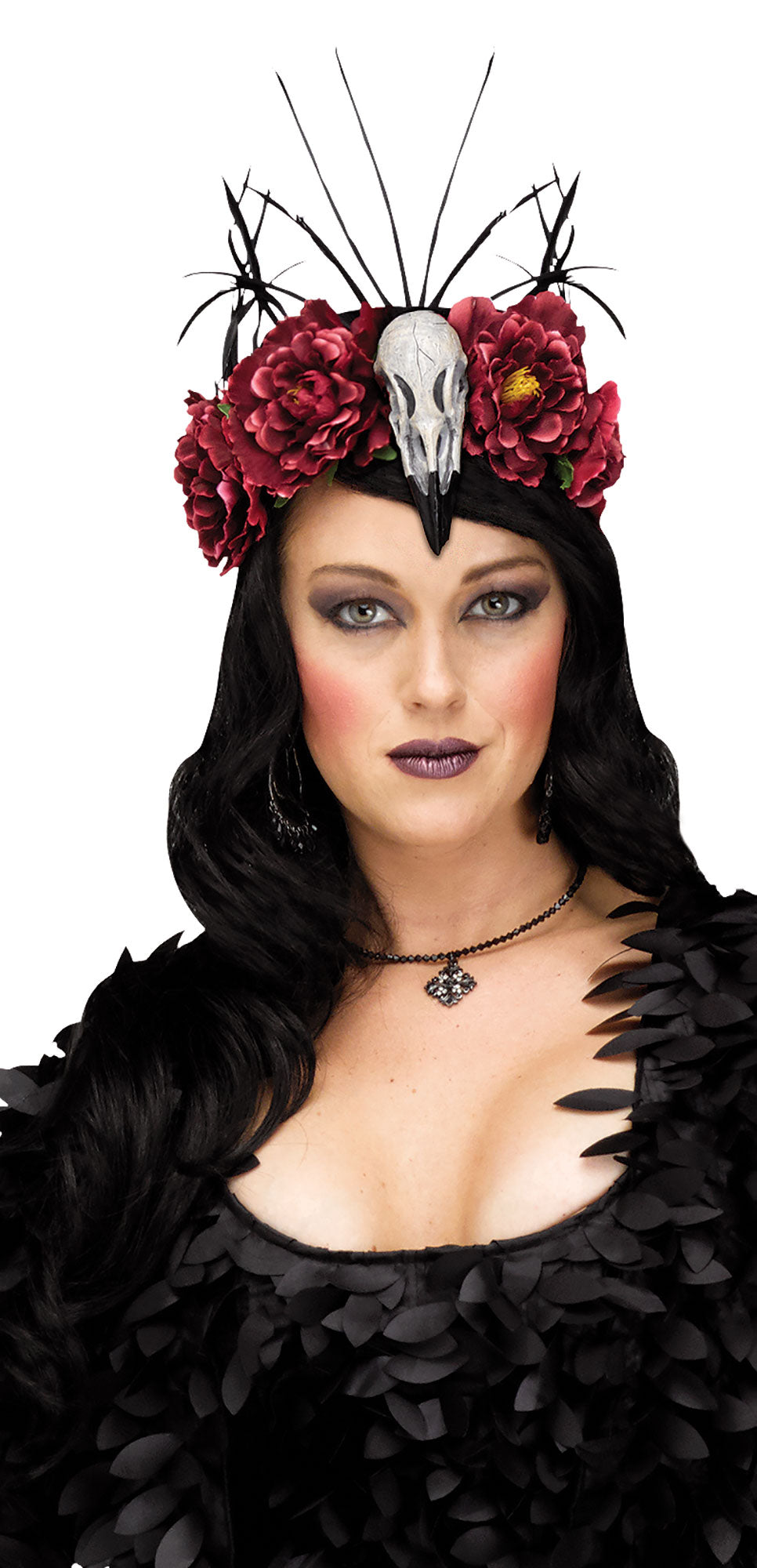 Diadema de cuervo con flores rojas